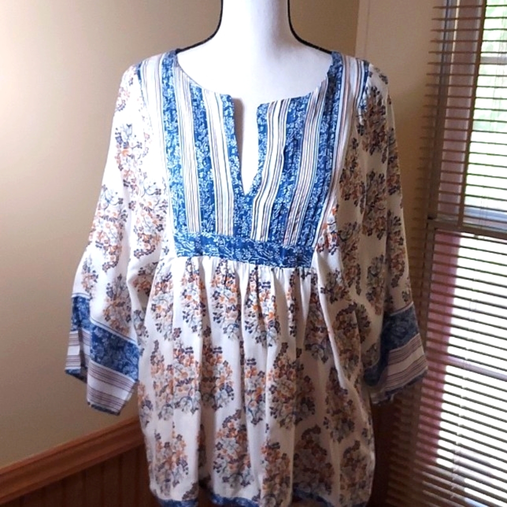 Lucky Brand mixed print peasant top